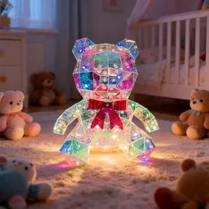 Colorful Geometric Bear LED Light, Bow Design, Holiday Party Decoration Lamp, USB Powered, Birthday Festival Gift, Anniversary Easter Wedding Decor