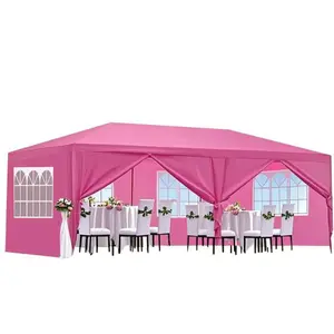 Rectangular 10x20ft Steel Frame Wedding Party Canopy Tent, Outdoor Gazebo with 6 Removable Sidewalls, Pink Color