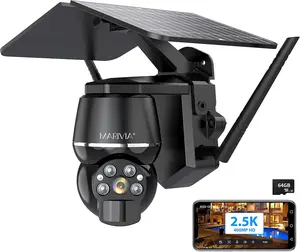 Solar Powered Outdoor Security Camera 4MP 360° PTZ with Spotlight & Siren, 2.4GHz WiFi, Color Night Vision, SD Card Included