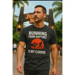 Running From Raptors Shirt Funny Dinosaur Tee Jurassic Park Inspired T Shirt Universal Studios Outfit Cardio Workout Graphic Tee