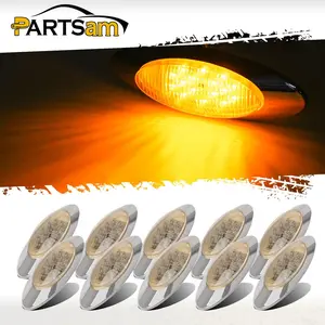 Partsam 10pcs 6.5" LED Marker Lights [DOT Approved] , Oval Amber 16 LED Side Marker Clearance Lights with Chrome Bezel, Ultra Thin Panelite Light Replacement for Trucks Peterbilt Kenworth Freightliner