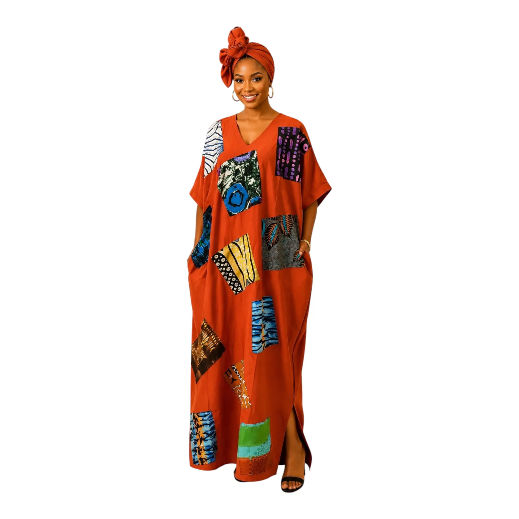 CRZ Vintage Fabric Gown With Ankara Patches