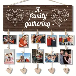 Wooden Photo Frame, 1 Set Hanging Photo Display with Clips & Ropes & Tags, Diy Photo Frame for Home Decor, Hanging Decor for Living Room, Bedroom, Office, without Photo