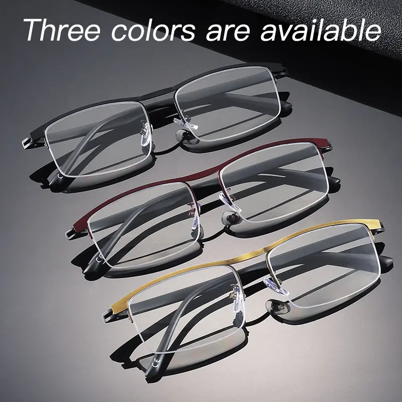 3-Pack Stylish Metal Semi-Frame Progressive Multi-Focus Reading Glasses