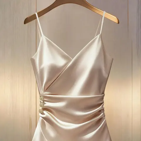 Elegant Satin V Neck Tank Top, Fitted Waist Ruched Design, Side Button Detail, Asymmetrical Hem, Perfect for Fall Winter Layering