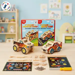 DIY Wooden Race Car and Truck with Stickers - Wood Craft Kit