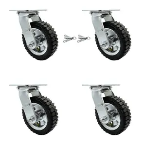 Service Caster SCC-100S150-PNB-BSL-2-S-2 6 in. Lockable Swivel Pneumatic Rubber Wheel Casters, Black - Set of 4, Lockable Wheels, Swivel Wheels