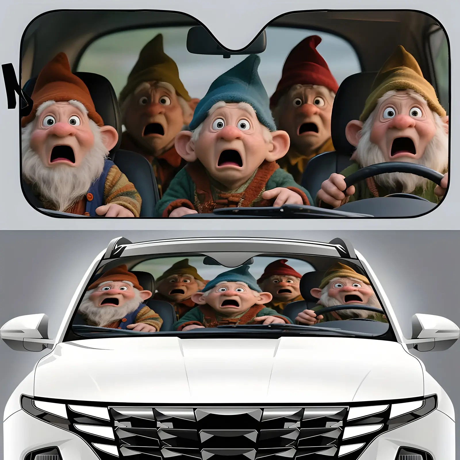 1pc Dwarf Car Sun Visor - Cartoon Character Design Polyester Windshield Visor with Adjustable Buckle, Heat & Glare Reduction for All Vehicles, Interior Accessories, Car Shades, Car Sunshades for Windshield