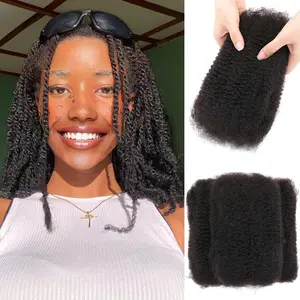 Afro Kinkys Bulk Human Hair Afro Kinky-curly Human Braiding Hair Bulk for Spring Twist Hair Extensions Dreadlock Locs Repair Soft Curly for Braids
