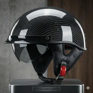 Retro Carbon Fiber Motorcycle Helmet, DOT Certified Open Face Half Helmet for Motorbike Cruiser Chopper Moped Scooter ATV, Lightweight Summer Riding Gear Men Women