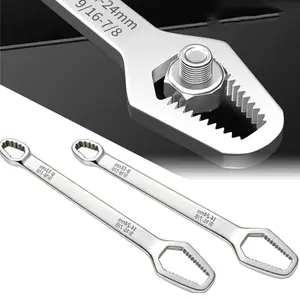 Universal Double Ended Wrench, Self-Tightening Adjustable Wrench SAE Metric 8-24mm,Torx Wrench for Automotive Plumbing Home Repair, Drop Forged Chrome Vanadium (Silver)