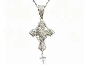 M2-8073 Praying Hands Moiss Cross Pendant, Iced Out with a Dangling Mini Cross, The Ultimate Streetwear Statement for True Believers & Hip Hop Enthusiasts summerwins