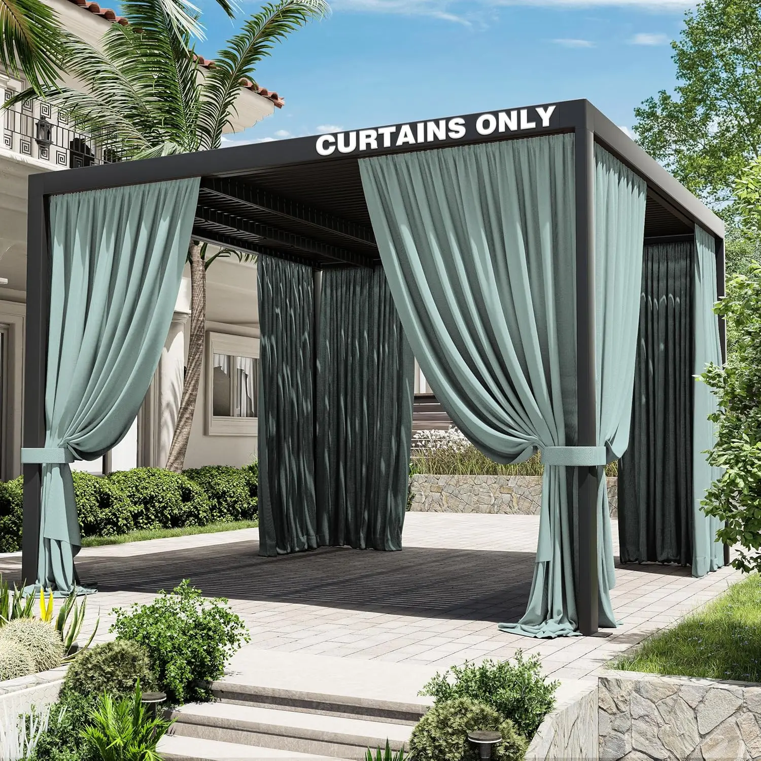 Gazebo Privacy,12'*12' Gazebo Waterproof Curtains, 4-Panels Sidewall Curtains with Zipper for, and Backyard (Only)