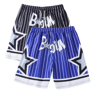 Men's Star Print Basketball Shorts - Striped Mesh Athletic Shorts for Men, Lightweight & Quick Dry