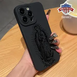 Virgin Mary Pattern Phone Case, TPU Decorative Phone Protector Cover, Phone Compatible with iPhone 11 12 13 14 15 16 Pro Max XR XS Max Protection Protective Black Smartphone