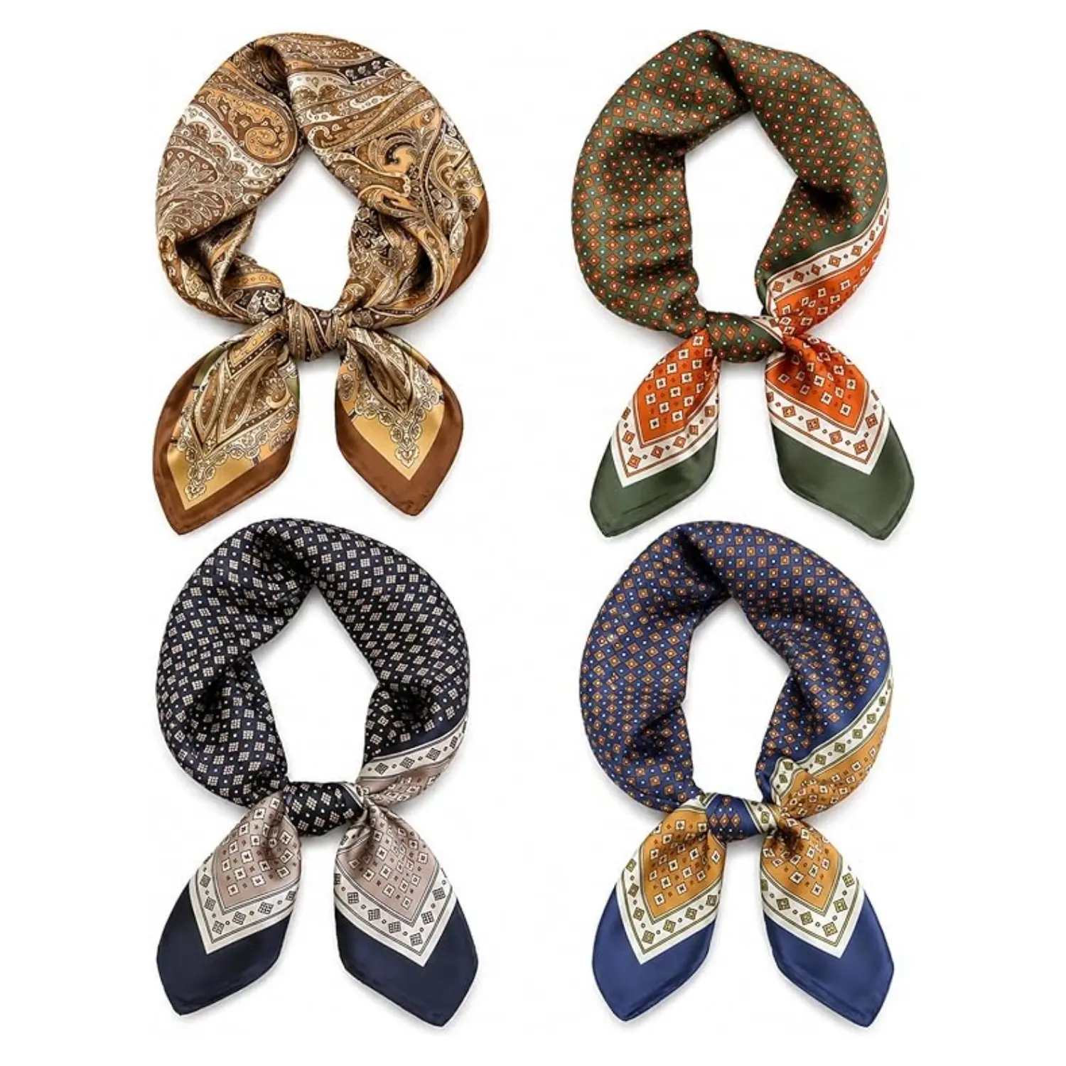 4Pcs 27.5×27.5 in Silk-Feeling Square Scarfs for Men, Multi-Use Head-Waist Neck Scarf Bandanas, Fashion Neckerchief Purse Accessory - Home Improvement Building Supplies