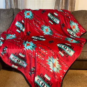 Native Sunset Red Full 60"x 80" South Western Pattern Oversized Throw Single Layer Soft Plush Blanket