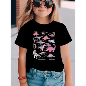 Summer Fashion Short-Sleeve T-Shirt for Girls Featuring a "Pink Dinosaur Collection" Print, a Casual And Versatile Top NY-DX4725