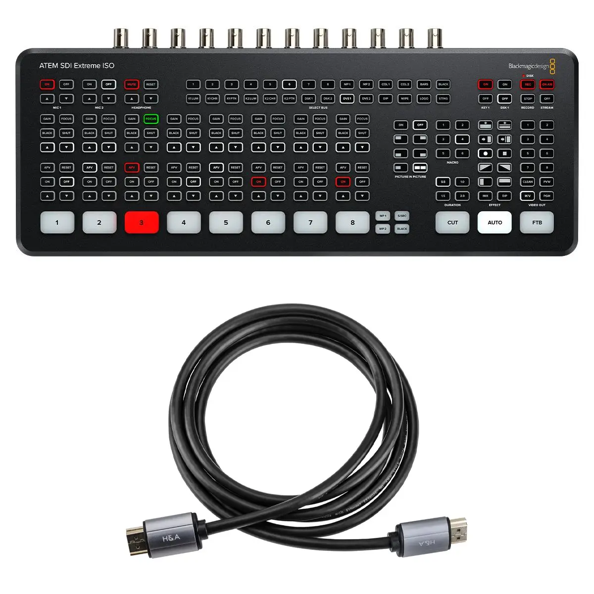Blackmagic Design ATEM SDI Extreme ISO Live Production Switcher, Bundle with Gold Series 6' HDMI 2.0 Cable with Ethernet