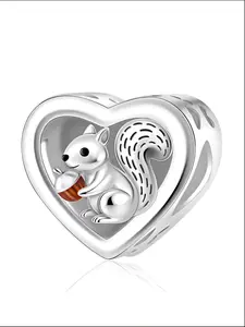 Cute Heart-Shaped Squirrel Animal Pendant Charm, Copper Plated Silver Color, Engraved English Text, Perfect Gift for Friends, All Seasons Accessory, Heart Charm Decor, Cute Pendant