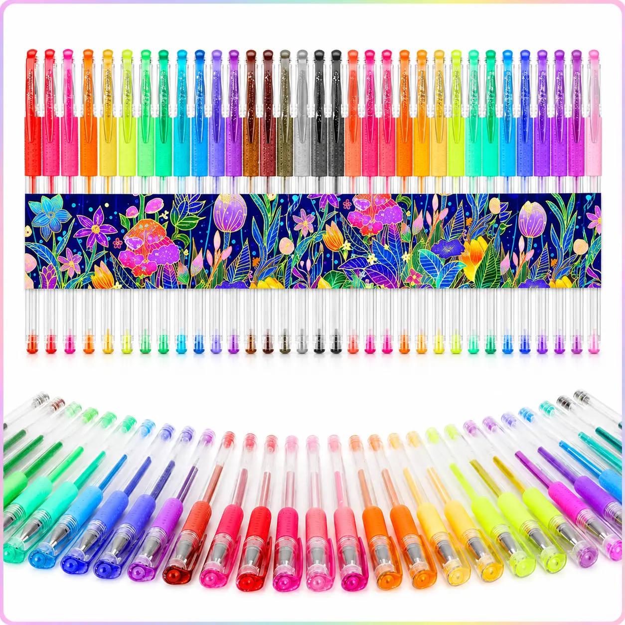 32-Color Glitter Gel Pens, Neon Fine-Tip Markers for Adult Coloring & Journaling (Office & Art Supplies for Drawing, Scrapbooking)