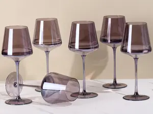 Gray Wine Glasses Set of 6-16 OZ, Unfading Color, Hand-blown Colorful Wine Glasses - Gray Kitchen Accessories, Wedding, Birthday Gifts, Tan Colored Wine Glasses, Father's Day Gifts