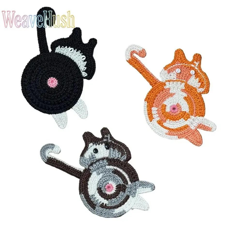 3-Pcs Multicolor Classic Animal Cat Design Anti-Slip Coasters for Drinks, Kitchen Tableware Supplies, Ideal Gift for Cat Lovers