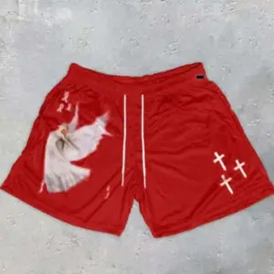 American-style Vintage Angel Cross Print Mesh Shorts Men's Athletic Shorts