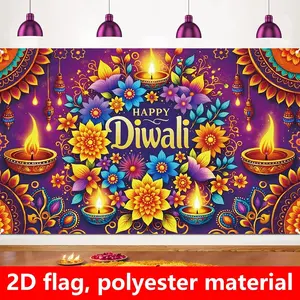 2D Flat Banner 1pc, 2D Traditional Indian Happy Diwali Festival Party Decoration Flag, /, Diwali Happy Celebration Diwali Home Decoration Flag, available in for indoor and outdoor use, Party Background, Photo Booth Backdrop