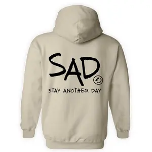 Stay Another Day Mental Health Awareness Hoodie or Crewneck Sand Color Pullover Sweatshirt Soft Simple Sweaters Tops Long Sleeve Round Neck Casual 50% Cotton 50% Polyester Blend