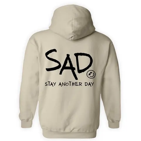 Stay Another Day Men's Mental Health Awareness Cotton Pullover Hoodie - Men's Hoodies, Soft Cotton-Polyester Blend, Casual Fit, Long Sleeves, Baggy, Lightweight, Printed Logo, Expandable, Drawstring, 2X/3X/4X/5X, Crisis Support Cue, Do Not Iron