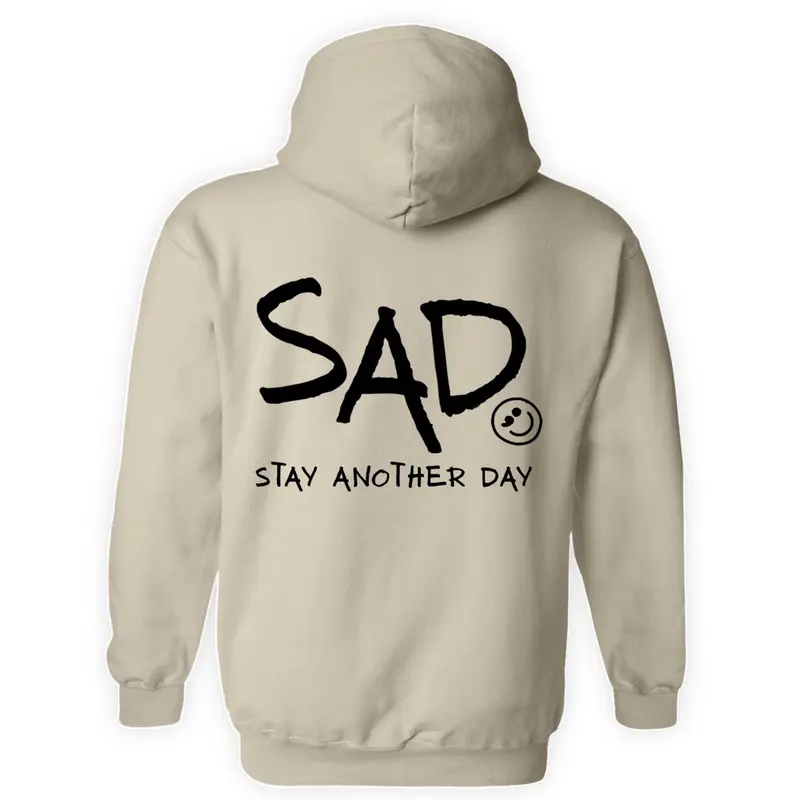 Stay Another Day Men's Mental Health Awareness Cotton Pullover Hoodie - Men's Hoodies, Soft Cotton-Polyester Blend, Casual Fit, Long Sleeves, Baggy, Lightweight, Printed Logo, Expandable, Drawstring, 2X/3X/4X/5X, Crisis Support Cue, Do Not Iron