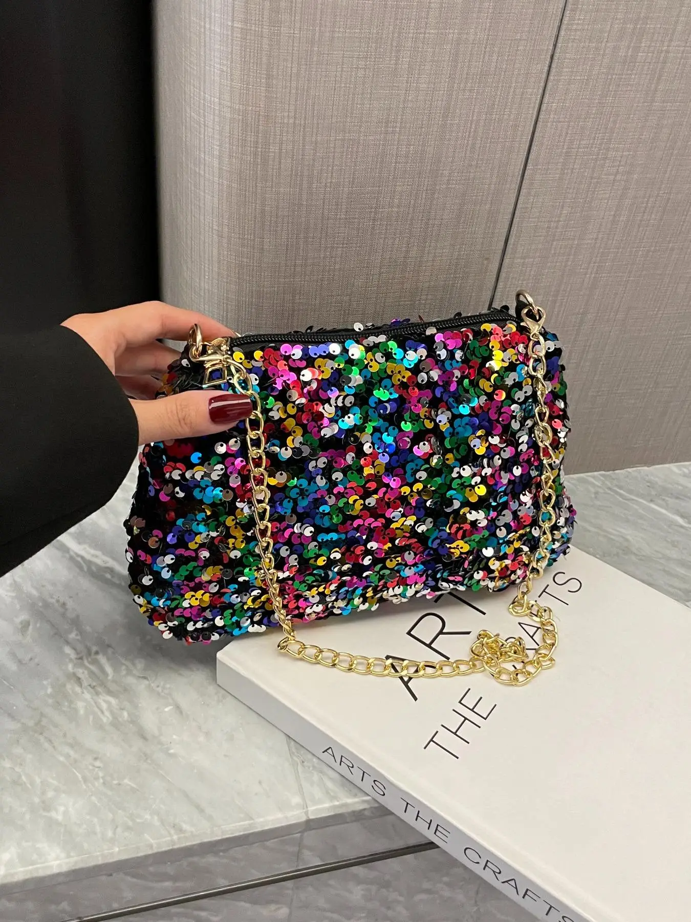 Fashionable Sequin Decorated Shoulder Bag, Casual Versatile Zipper Shoulder Bag for Women, Trendy All-match Bag for Daily Life