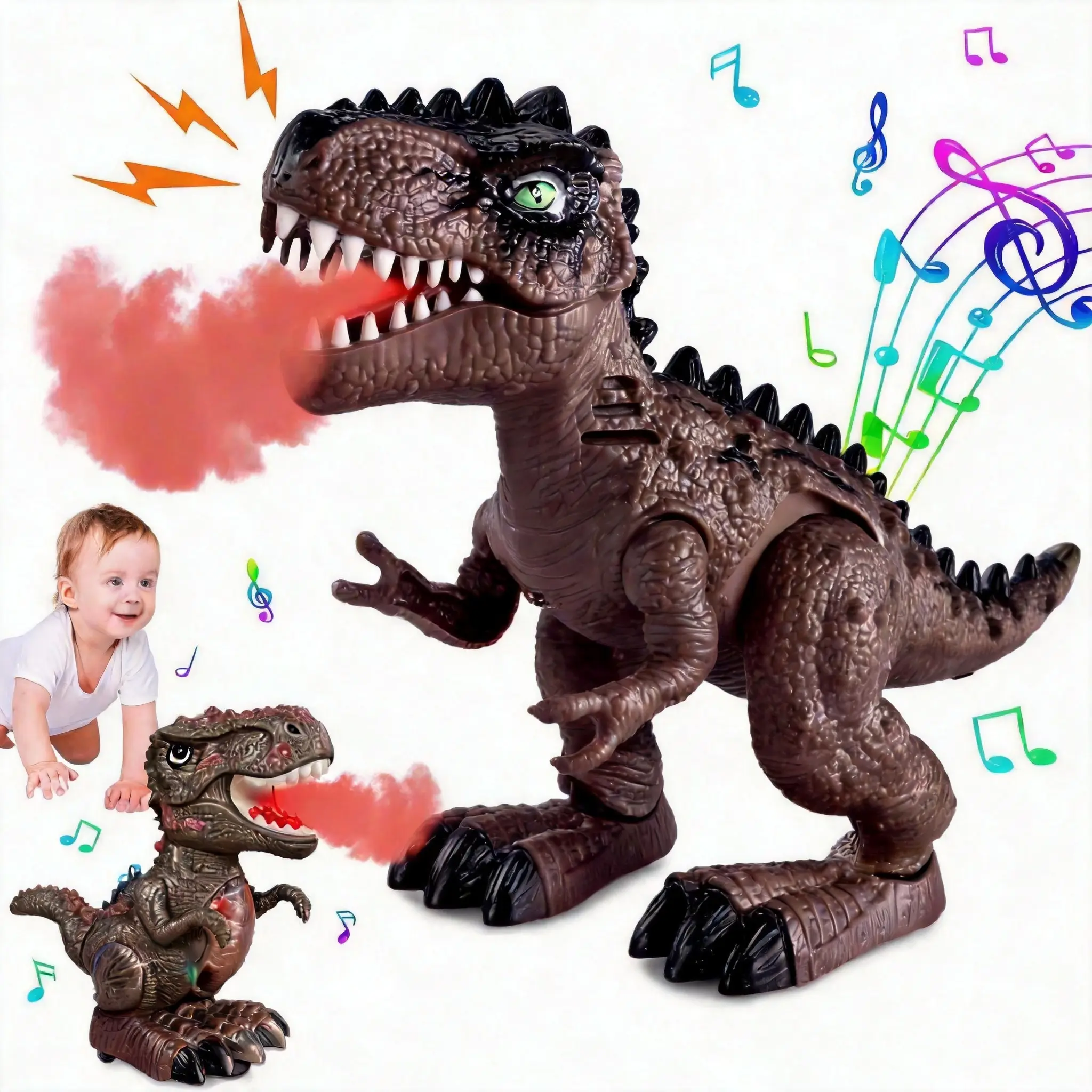 Remote-Controlled Jurassic Tyrannosaurus Rex Toy - BPA-Free High-Quality Safe Plastic Walking RC Dino for 3-4 Yr Unisex Kids, Electric with Realistic Roars, Cool Spray Effects, Colorful LED Lights, Ideal Science/Animals Gift