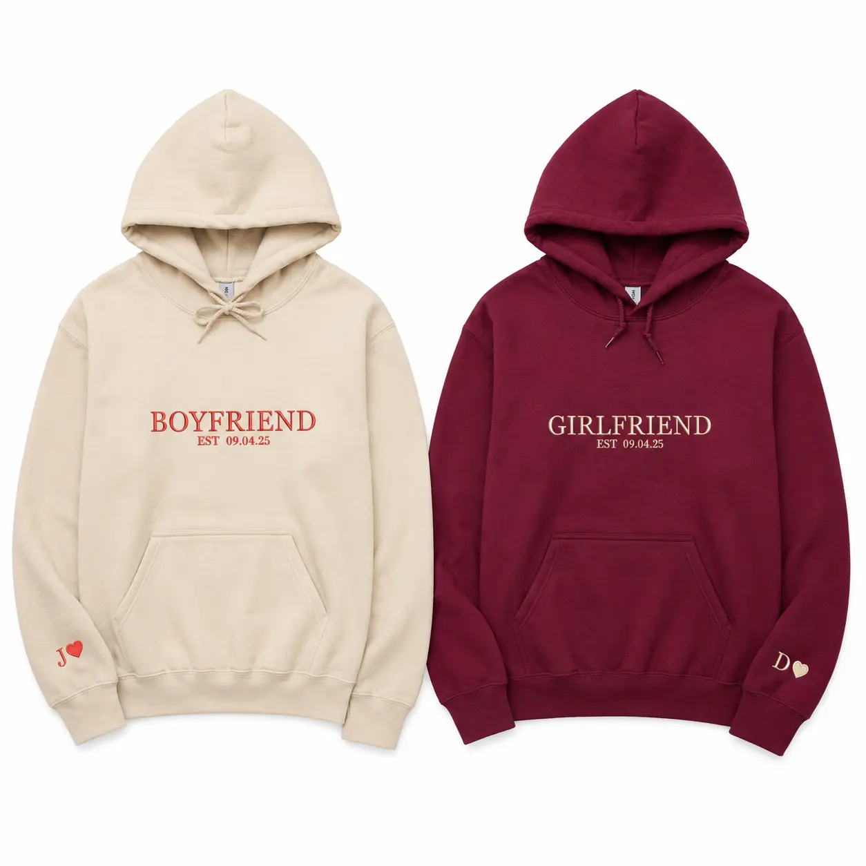 Custom Boyfriend Girlfriend Embroidered Hoodies – Matching Couple Hoodie With Established Date Gift, Valentine Day Gift