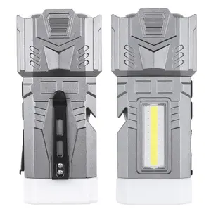 LED+COB Multifunctional  6 Modes Waterproof Flashlight with 1800mAh Type-C Charging Repair Light Emergency Rope Snipper Window Breaker Zoomable Camping Lamp Magnetic Flashlight for Camping, Hunting, Fishing, Climbing
