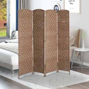 HOMCOM 6' Tall Wicker Weave 4 Panel Room Divider Privacy Screen - Natural,Folding (Using high-quality and premium materials),Room Dividers,Room Divider Privacy Screens,for Home Office Bedroom,Patio Privacy Screen for Garden, Balcony ,Stable and sturdy