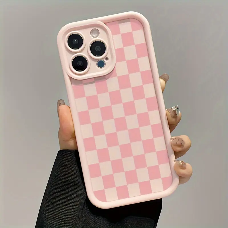 Phone Case - High Bamboo Pink Checkered Pattern TPU Anti-Fall Full Cover Precise Soft Silicone Protective Case Suitable for Apple iPhone X/Xs/Xs Max/11/12/13/14/15/16/17 Pro Max,Fun And Unique Design, Men/Women Holiday Gifts
