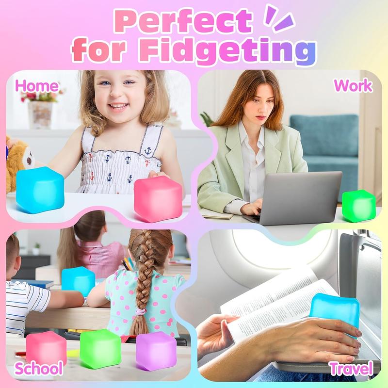 4 Pack Stress Cube, Slow Rising Ice Cube Stress Balls for Adults Kids, Sensory Fidget Toy for Anxiety Relief, Square Shape Squishy Balls for Classroom Prizes, Nice Cube Squishy for Party Favors