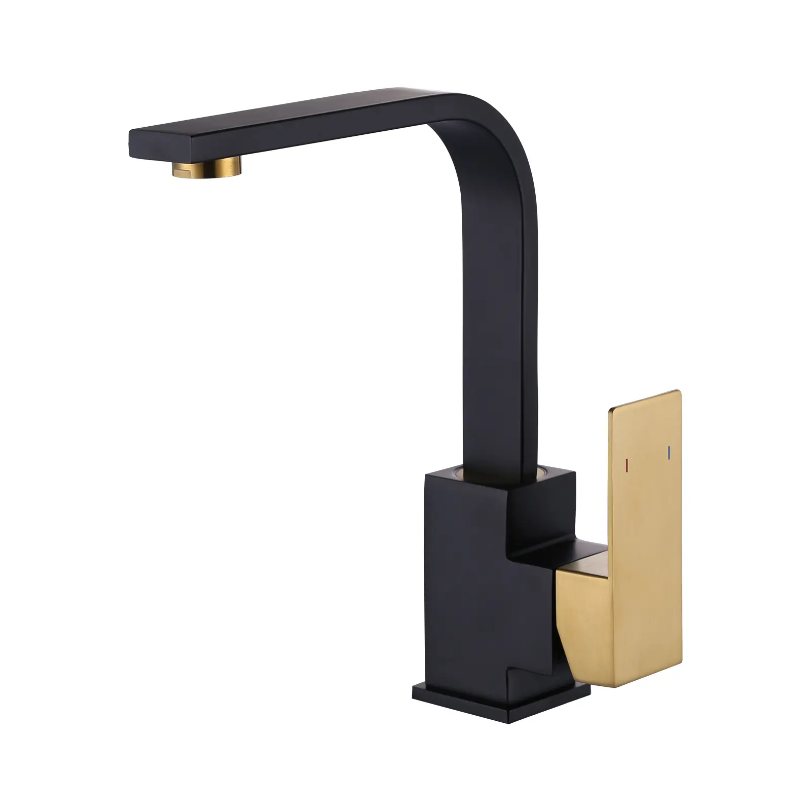 WOWOW Single Hole Stainless Steel High Arc Bar Sink Faucet, Black and Gold Single Handle Modern Mini Tap, 360-Swivel with Water Supply Hose for RV & Small Wet Bar, High Arc Faucet, Stainless Steel Faucet