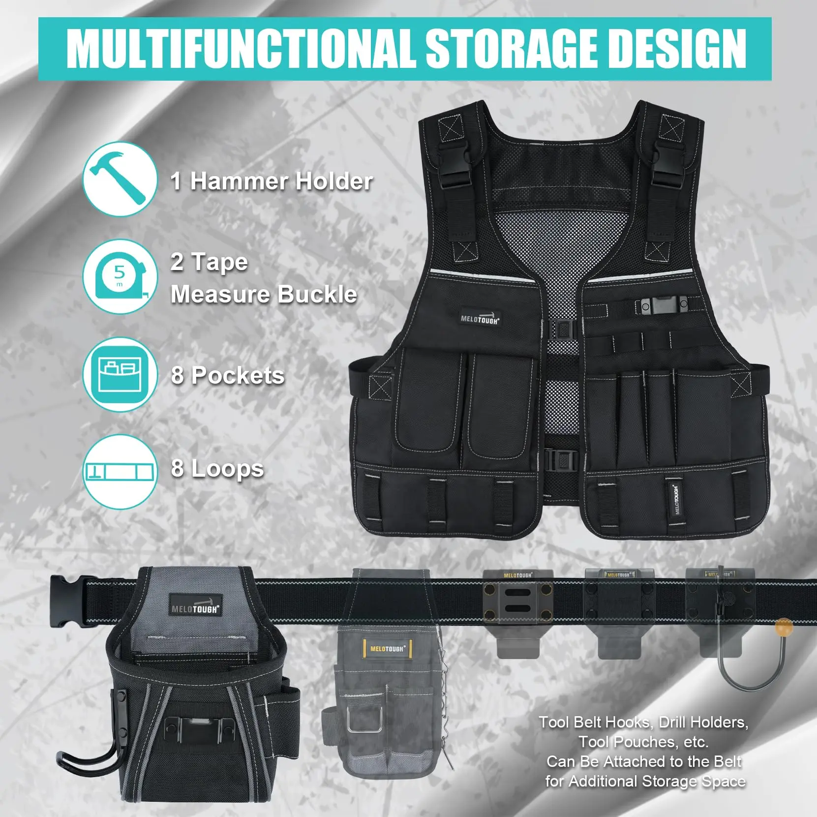 fathersdaygift MELOTOUGH Tool Vest for Men with Pouches and Belt