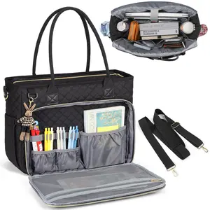 RAINSMORE Teacher Tote Bag 15.6 inch Laptop Bag for Women Work Bags Laptop Tote Nurse Bag Professional Computer Messenger with Insulated Pocket, Laptop Briefcase for Office, College, Nursing