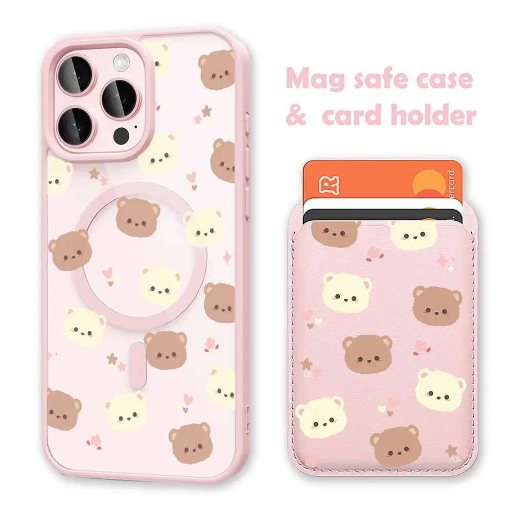 Cute Bear Magnetic Shockproof Casing White Clear MagSafe Compatible Smartphone Accessory with Wireless Card Holder Wallet for iPhone 17 16 Pro Max Samsung S25 Black Handheld Phone Cover