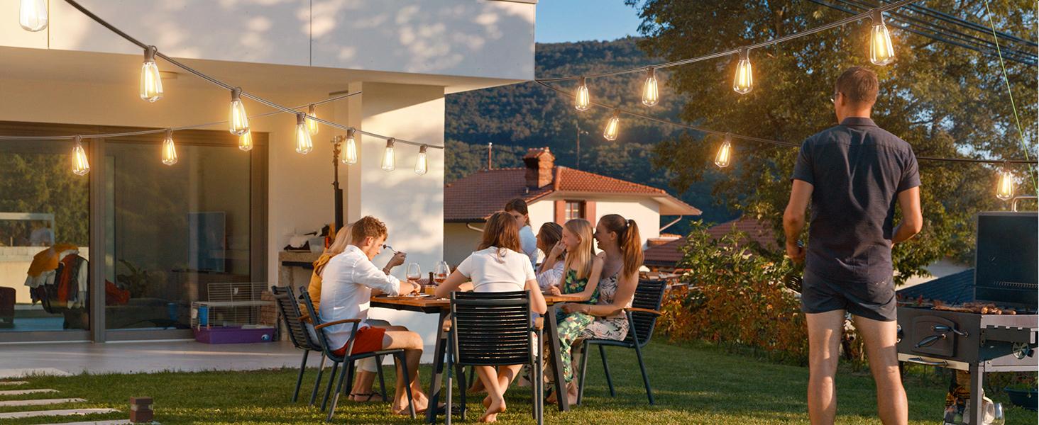 Outdoor String Led Patio Lights - 200Ft 60M Outside Waterproof Light with Remote Dimmable ST38 Shatterproof Bulb Hanging Outdoor Electric Lighting for Backyard Yard Gazebo Porch Party