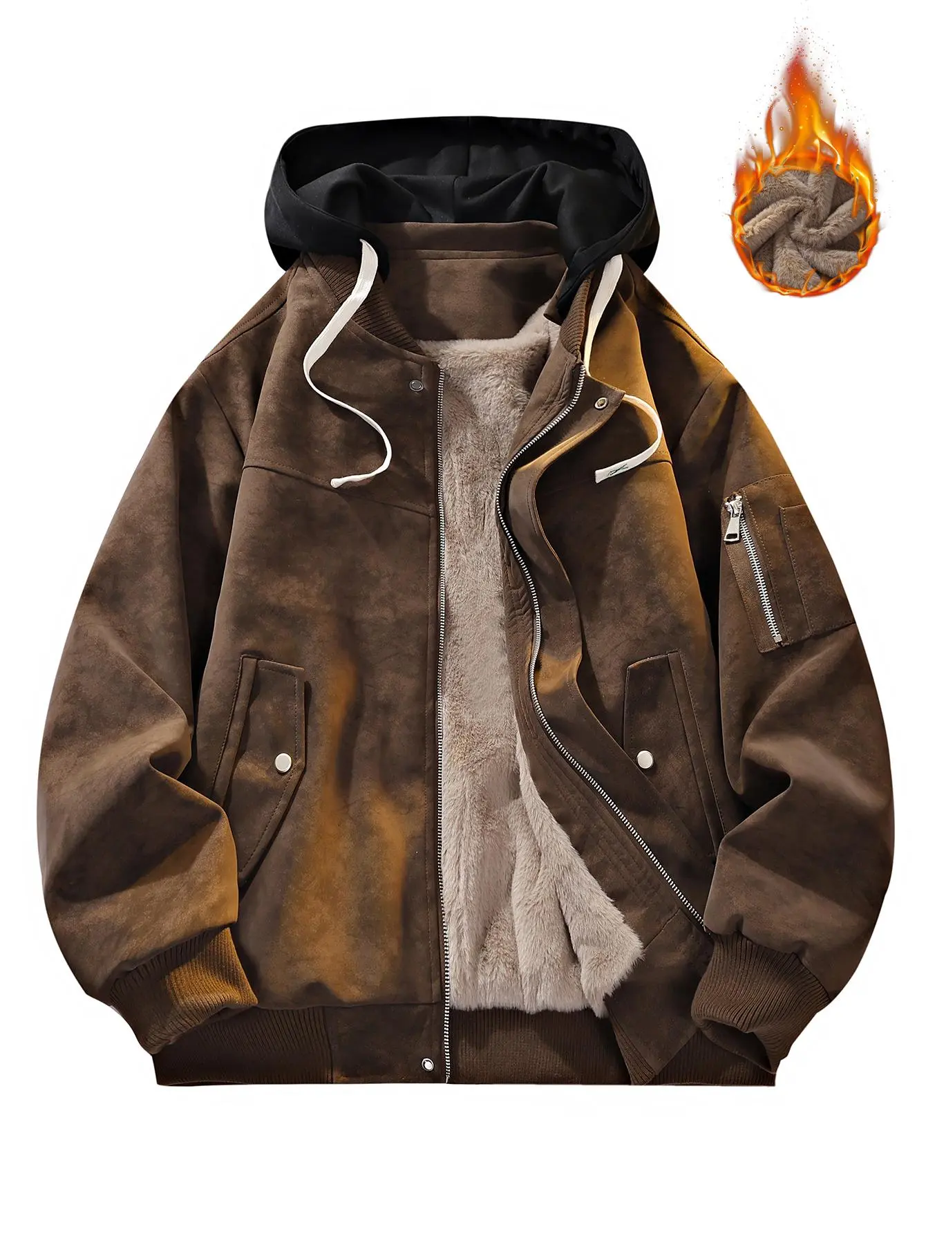 Men's Jacket Autumn And Winter Fleece Thickened American Style Trendy Fake Two-Piece Hooded trendy warm Coat
