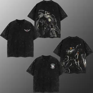 Gipsy Danger and Striker Eureka Pacific Rim Double Printed Oversize Lightweight Acid Washed Tee TV Show Graphic Top Cotton Gift T-Shirt For Comic Lover, Gift T-Shirt For Movie Lover