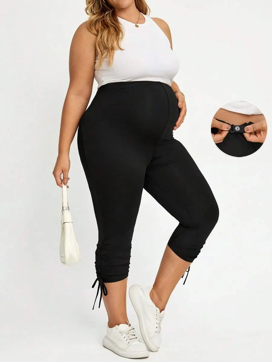 [DISCOUNT 40%] Plus Size Maternity Casual Versatile Solid Color Slim Fit Bottoms