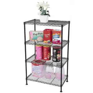 4-Tier Adjustable Black Wire Shelving Unit - Industrial Kitchen Storage Rack for Pantry, Baker's Rack Indoor Furniture
