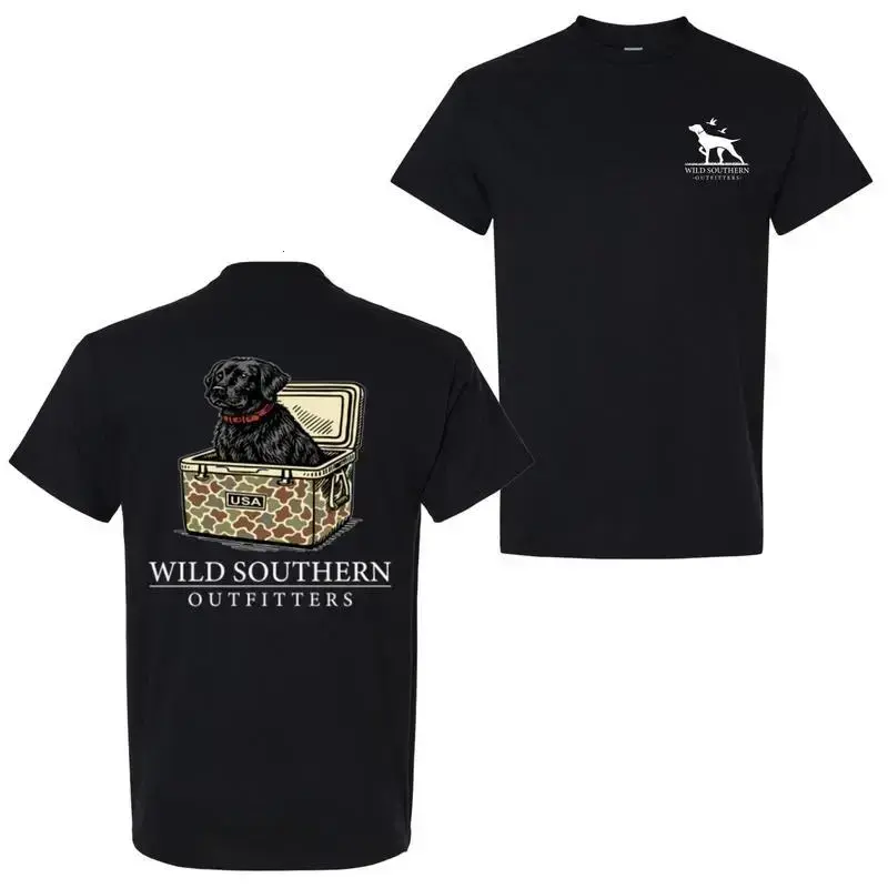 Menswear Short-Sleeve Round Neck Soft Stylish T-Shirt - Wild Southern Outfitters Cute Black Lab Camo Cooler Graphic, Hunting Dog Lover Top, Casual Everyday Classic White Tee - KitchenEra