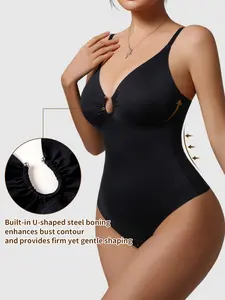 Women's Seamless Body Shaper One-Piece, Waist Cinching Slimming Underwear, Deep V Neck Design, Suitable for Outer Wear, Built In Shaper